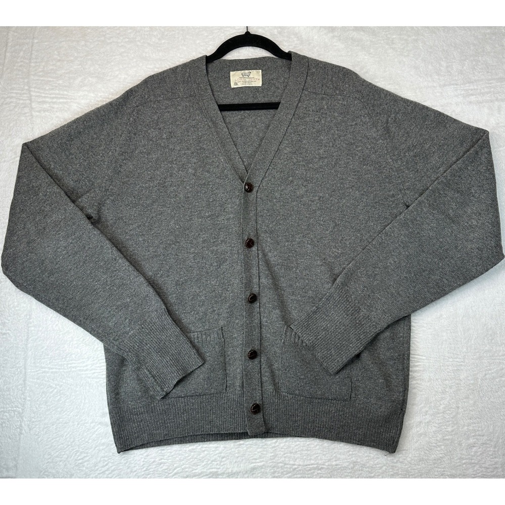 Lord Jeff Vintage Cardigan Sweater Mens L Gray 100% Virgin Australian Lambswool